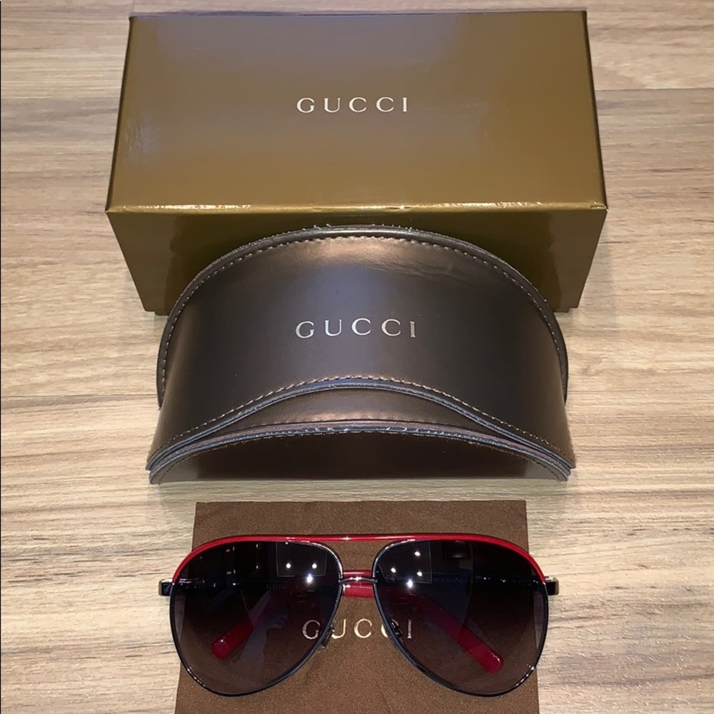 Unisex Gucci red aviator sunglasses gg 1827/s